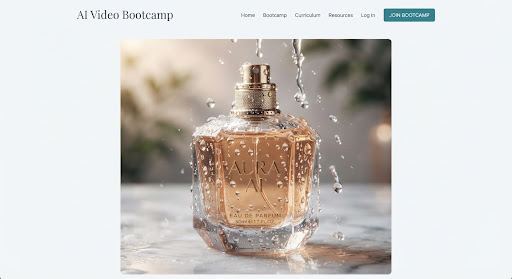 Ultra-detailed macro AI cosmetic render of water droplets cascading on a luxury glass perfume bottle with cinematic studio lighting